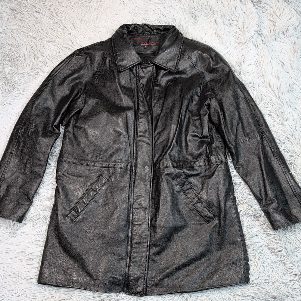 Phase Two Jacket Womens Black M Leather Liner Zip Up Preppy Pockets Comfort